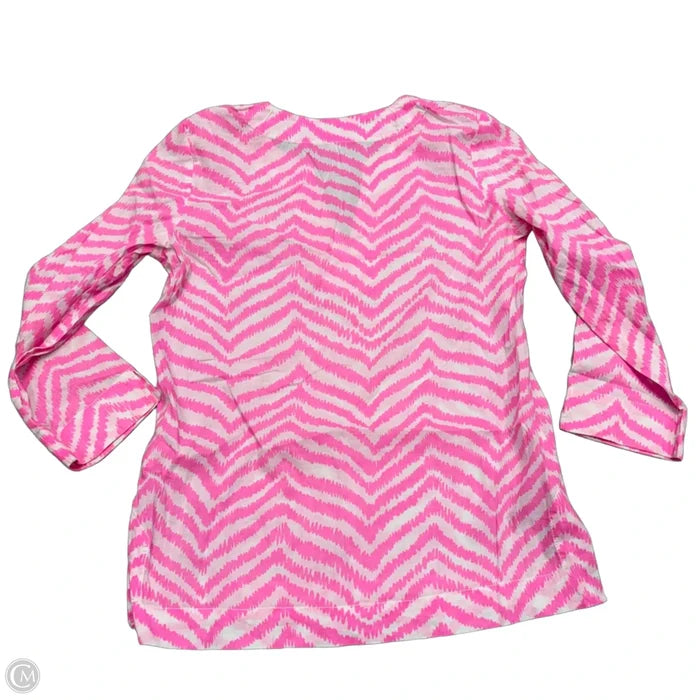 Top Long Sleeve Designer By Lilly Pulitzer In Pink & White