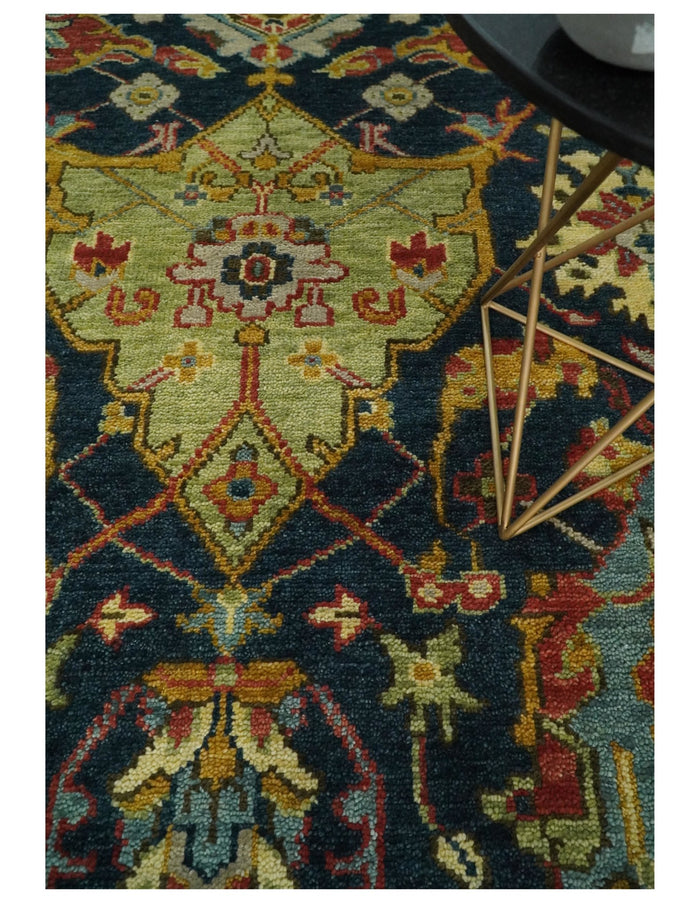 Large 8x10 and 9x12 Wool Traditional Persian Blue and Gold Antique Hand knotted Oushak Area Rug | TRDCP302912 - The Rug Decor