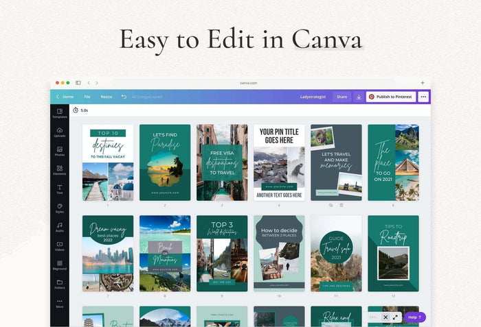 Ladystrategist Travel Pinterest Template instagram canva templates social media templates etsy free canva templates