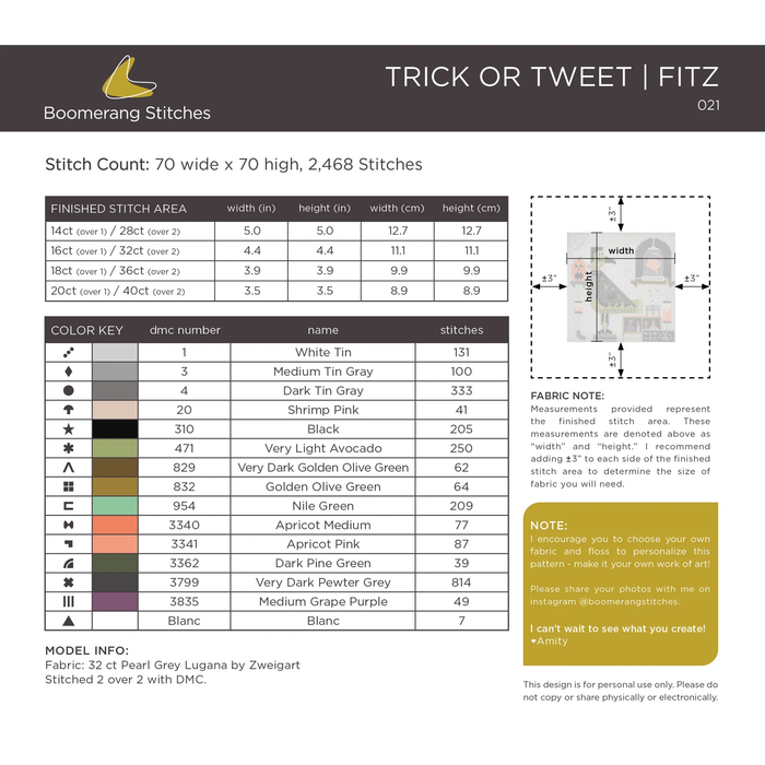 Trick or Tweet Fitz Cross Stitch Pattern-Stitched Modern