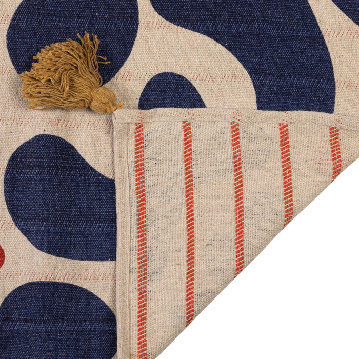 Two-Sided Blue, Red, and White Woven Recycled Cotton Blend Throw