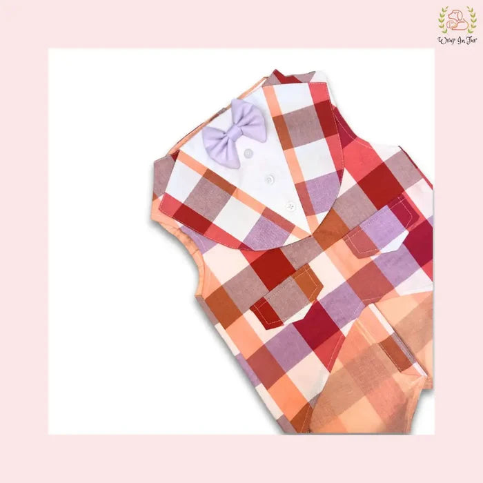 Vibrant Plum Plaid Dog Tuxedo Vest - Formal Wedding Suit