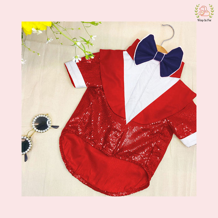 Vibrant Red Sequin Dog Tuxedo Jacket - Festive Formal Suit