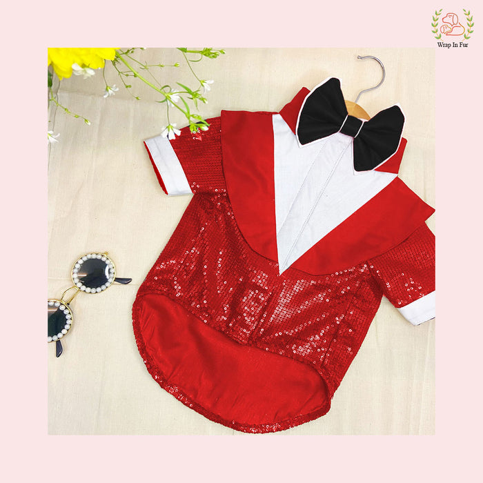 Vibrant Red Sequin Dog Tuxedo Jacket - Festive Formal Suit
