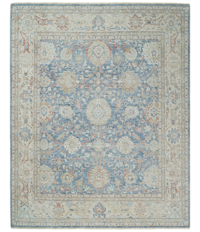 Vintage Hand Knotted 8x10 Blue and Beige Traditional Oxidized Textured Persian Low Pile Wool Rug | TRD2600810 - The Rug Decor