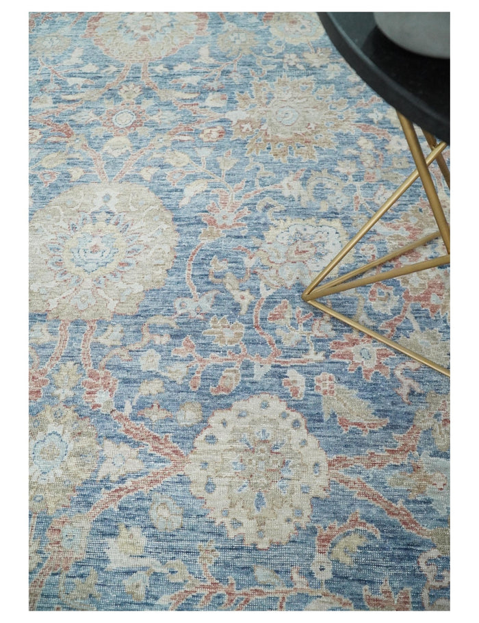 Vintage Hand Knotted 8x10 Blue and Beige Traditional Oxidized Textured Persian Low Pile Wool Rug | TRD2600810 - The Rug Decor