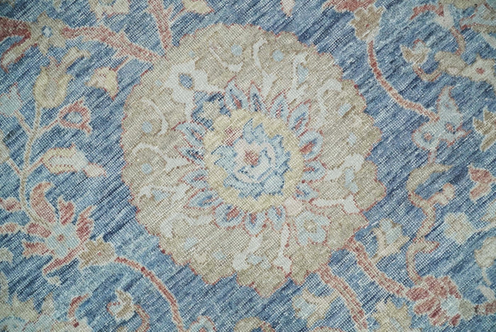 Vintage Hand Knotted 8x10 Blue and Beige Traditional Oxidized Textured Persian Low Pile Wool Rug | TRD2600810 - The Rug Decor