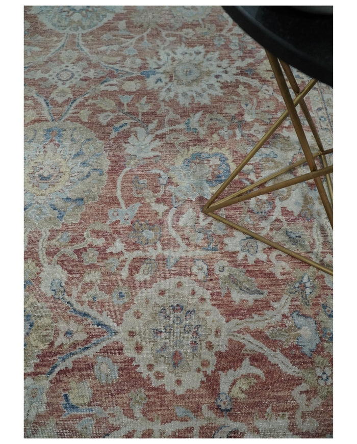 Vintage Hand Knotted 8x10 Rust and Blue Traditional Oxidized Textured Persian Low Pile Wool Rug | TRD2601810 - The Rug Decor
