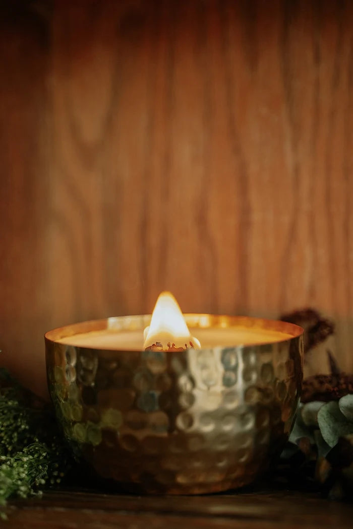 White Tea & Tobacco Solid Brass 14 oz Pure Soy Candle