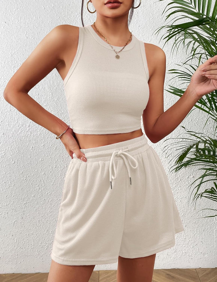 Women's Waffle Knit Two-Piece Lounge Set