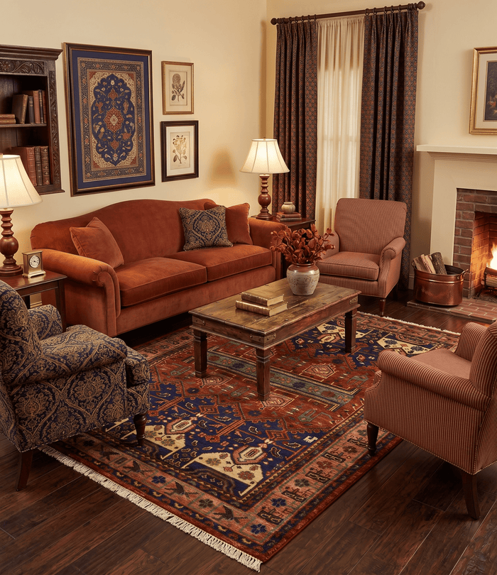Wool Traditional Antique Style Wool Red and Blue Area Rug - The Rug Decor