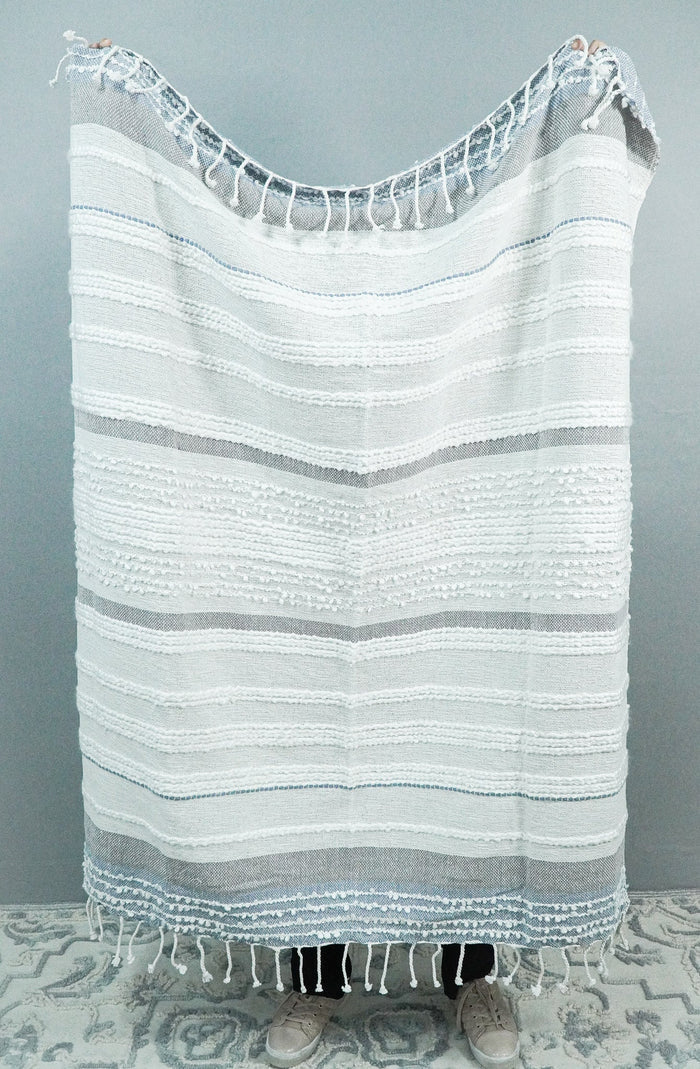 Woven Pastel Green, Gray, and Blue Cotton Throw Blanket - The Rug Decor