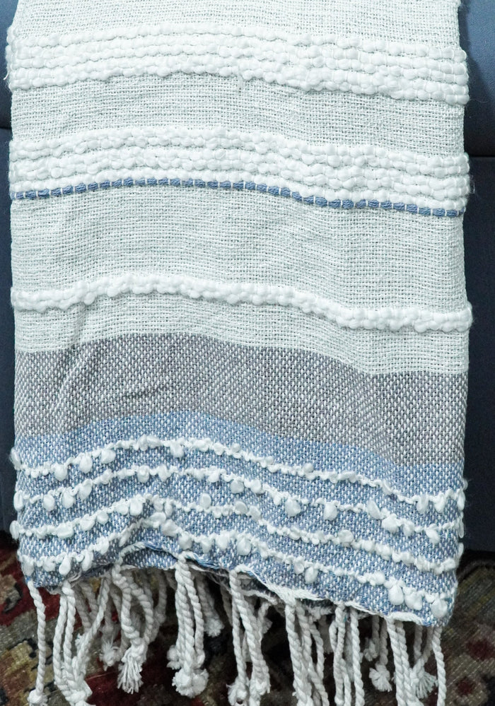 Woven Pastel Green, Gray, and Blue Cotton Throw Blanket - The Rug Decor