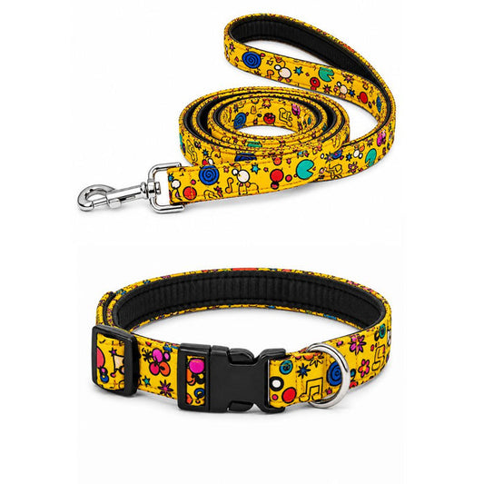 Yellow Fab Dog Leash With Collar