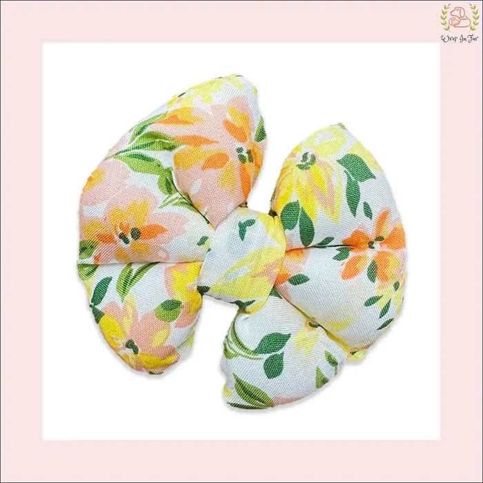 Yellow Floral Dog Bow - Sunny Peach & Gold Holiday Dog Accessory