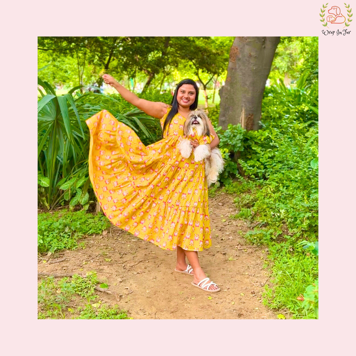 Yellow Lotus Dog Kurta Set - Twinning Indian Dog Ethnic Wear