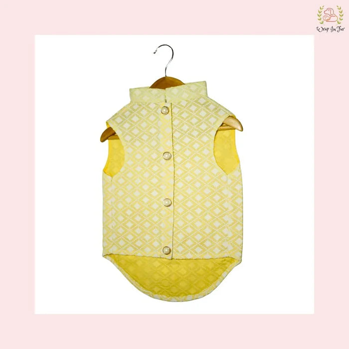 Yellow Nawab Dog Kurta Vest - Premium Embroidered Indian Dog Ethnic Wear