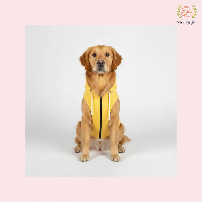 Yellow Sleeveless Dog Winter Hoodie – Warm Fleece Winter Wear