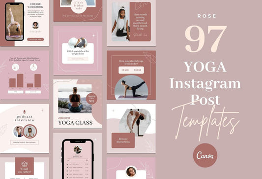 Ladystrategist YOGA Rose - 97 Done-for-You Yoga Instagram Posts - Fully Editable Canva Templates instagram canva templates social media templates etsy free canva templates