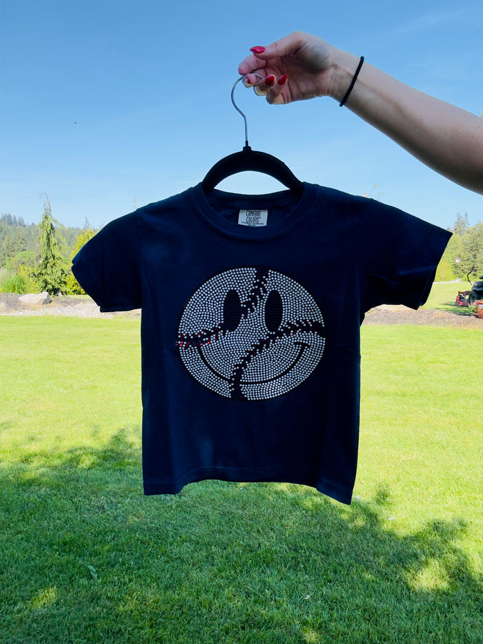 YOUTH Baseball Happy Face Spangle Tee